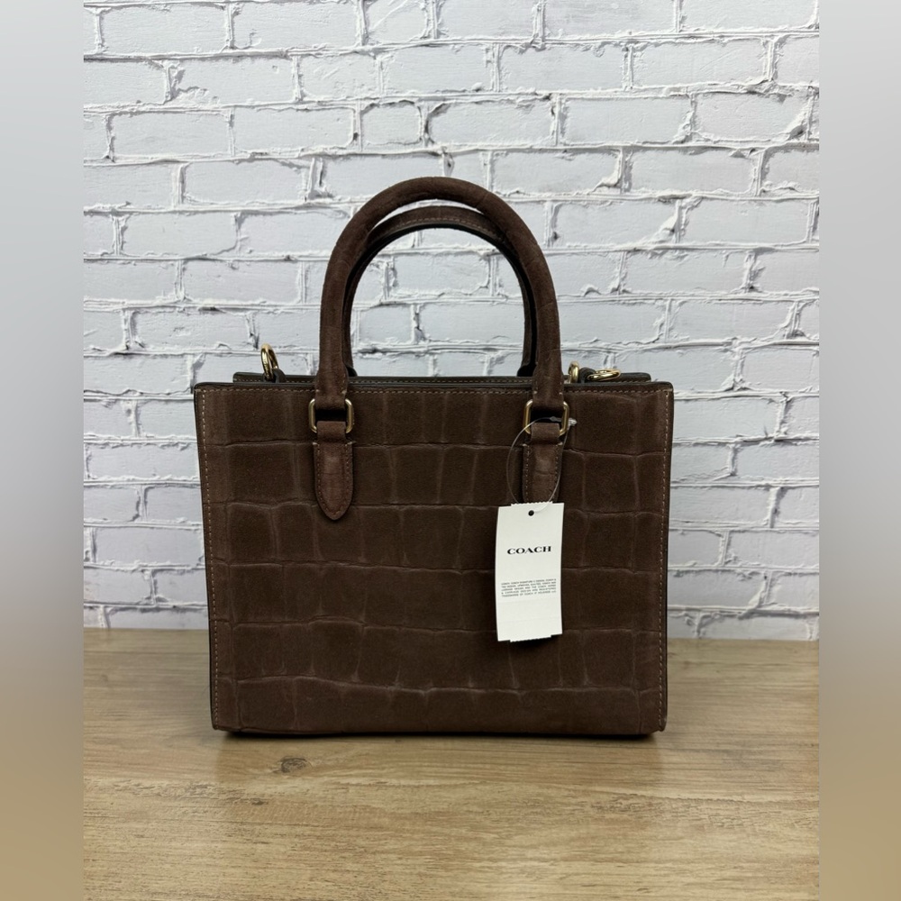 NWT Coach Maggie Small Tote Gold hardware/Maple Crocodile-embossed suede CCC71 - Picture 2 of 16